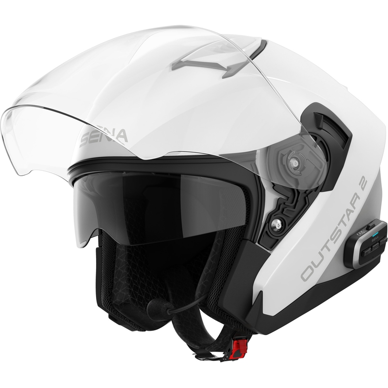 Cască de motocicletă SENA Outstar 2 open face cu căști, alb lucios