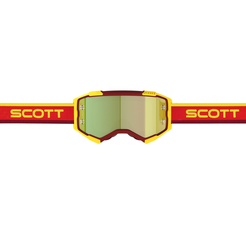 Ochelari de motocross SCOTT Fury CH roșu-galben cu plexiglas oglindit galben