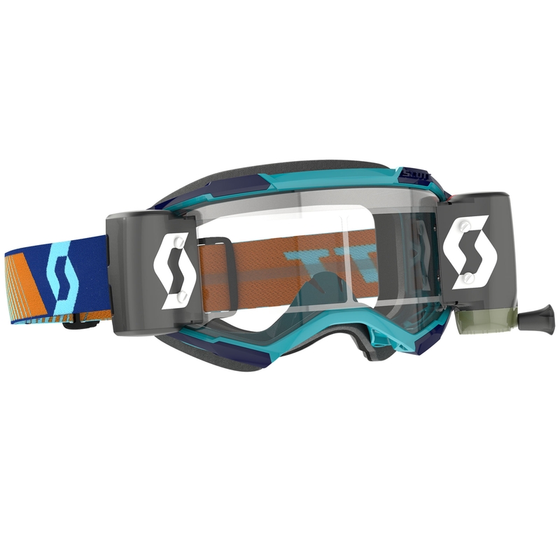 Ochelari motocross SCOTT Fury WFS albastru-portocaliu cu plexiglas transparent