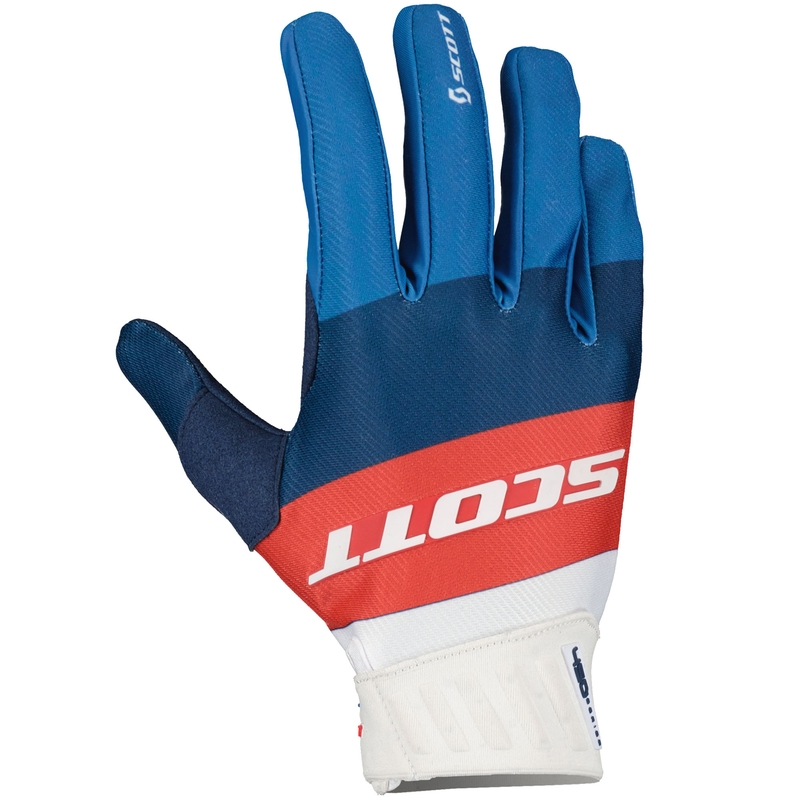 Mănuși motocross SCOTT 450 ANGLED albastru-roșu