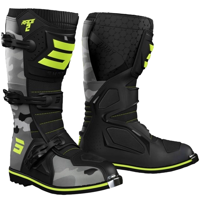 Cizme de motocicletă pentru copii Shot Race 2 camo-fluo galben