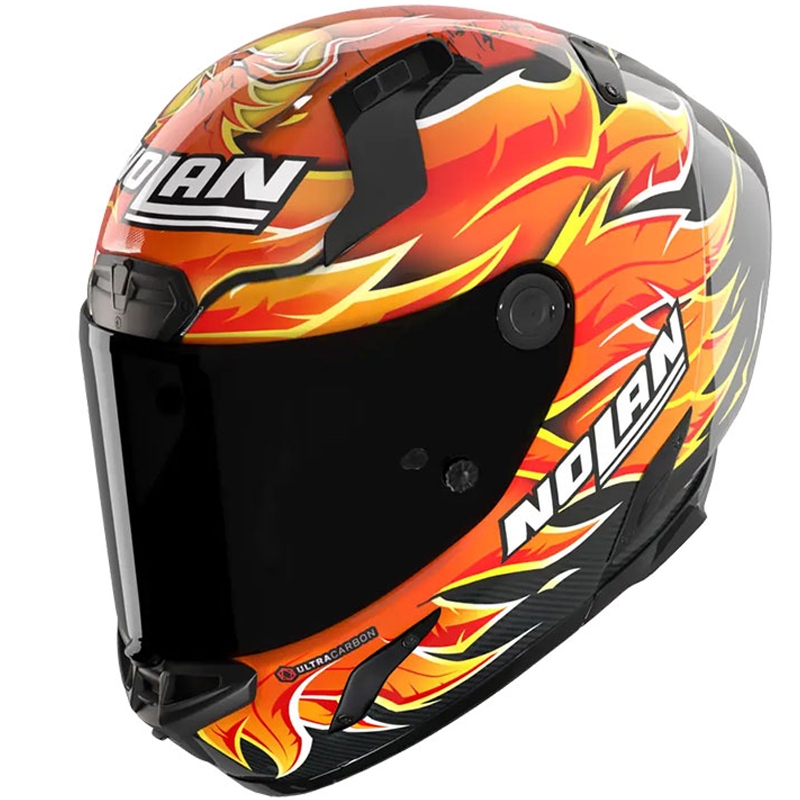 Cască integrală pentru motocicletă Nolan X-804 RS Ultra Carbon Replica Iannone 368 negru-roșu-portocaliu-galben