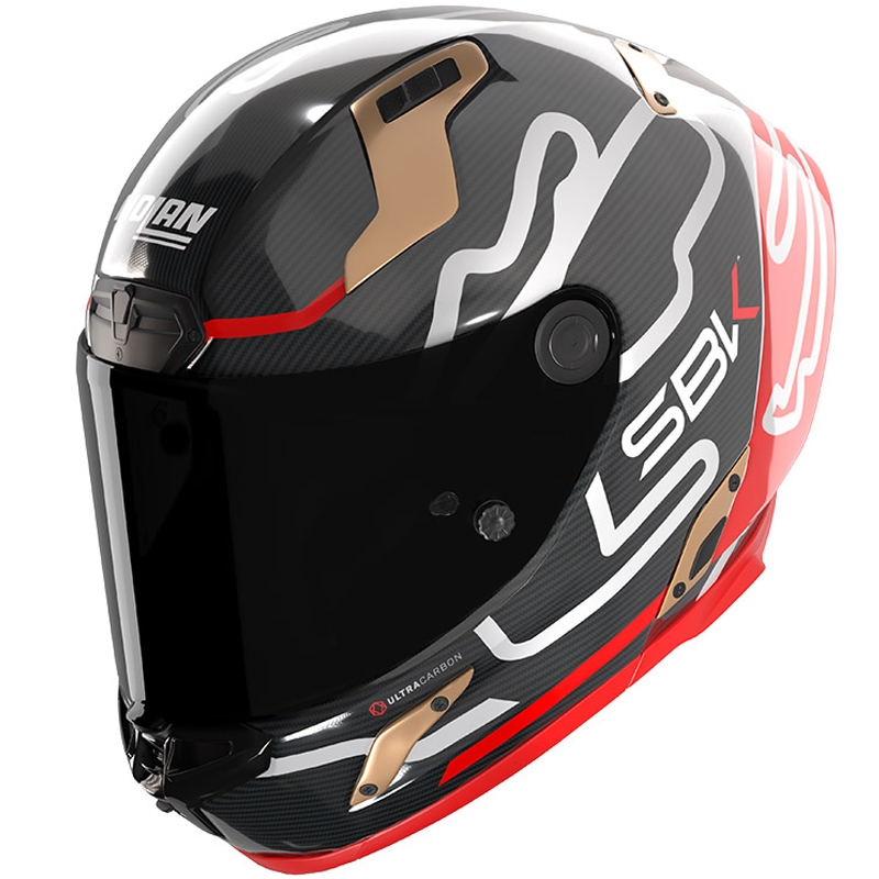 Cască integrală pentru motocicletă Nolan X-804 RS Ultra Carbon SBK, neagră lucioasă, roșie și aurie