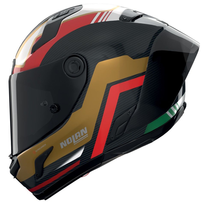 Cască integrală pentru motocicletă Nolan X-804 RS Ultra Carbon Piega negru-auriu-roșu-verde lucios