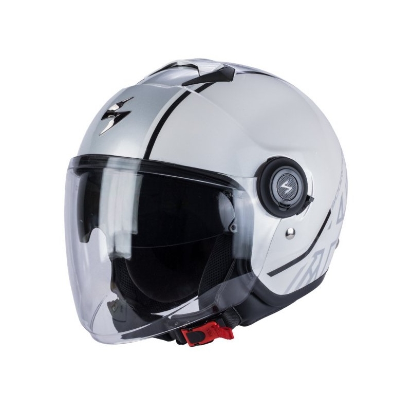 Cască de motocicletă deschisă Scorpion EXO-CITY Avenue alb-argintiu