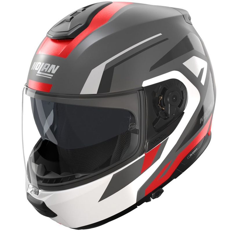 Cască de motocicletă pliabilă Nolan N100-6 Cinetico N-COM 361 gri mat-alb-roșu