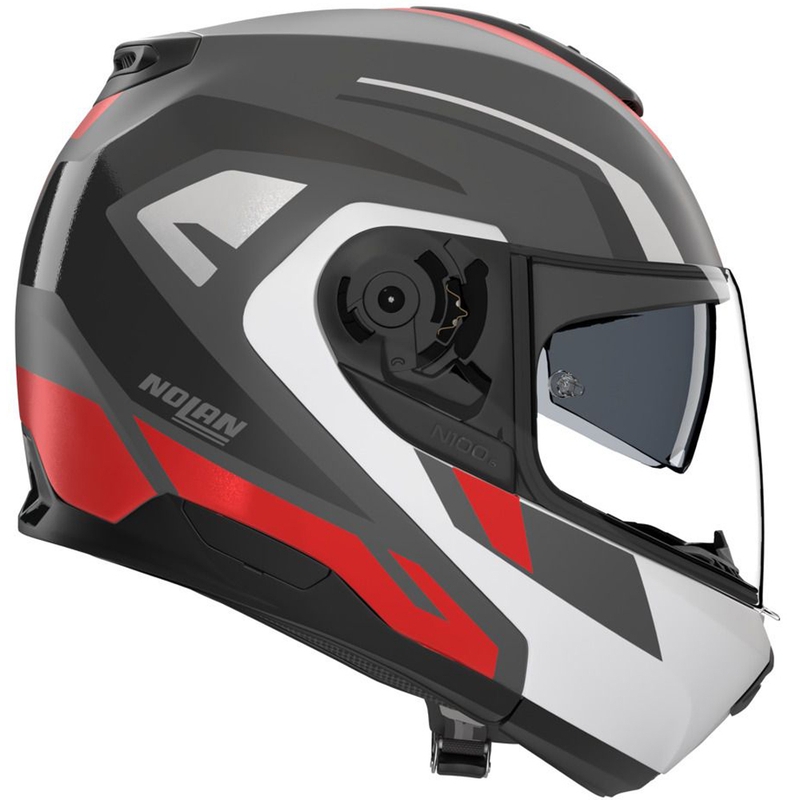 Cască de motocicletă pliabilă Nolan N100-6 Cinetico N-COM 361 gri mat-alb-roșu