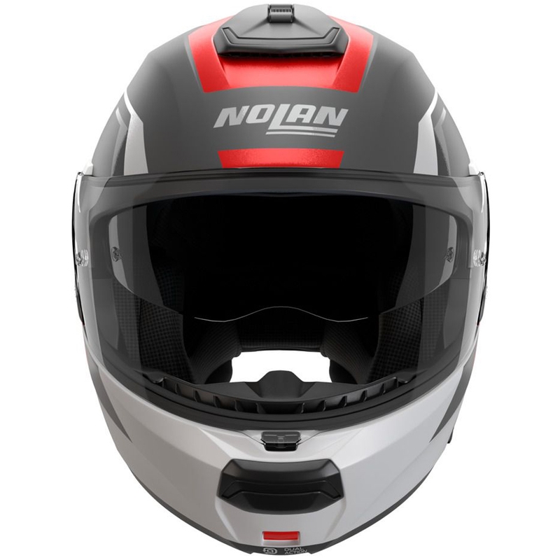 Cască de motocicletă pliabilă Nolan N100-6 Cinetico N-COM 361 gri mat-alb-roșu