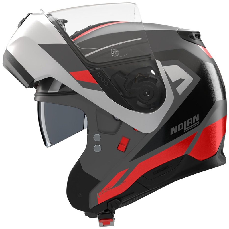 Cască de motocicletă pliabilă Nolan N100-6 Cinetico N-COM 361 gri mat-alb-roșu
