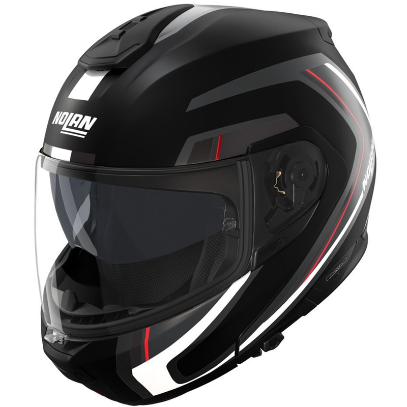 Cască de motocicletă pliabilă Nolan N100-6 Radiante N-com 357 negru-argintiu-roșu