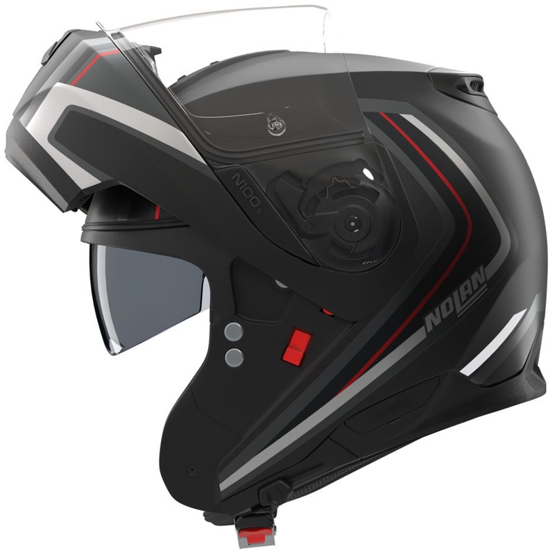 Cască de motocicletă pliabilă Nolan N100-6 Radiante N-com 357 negru-argintiu-roșu