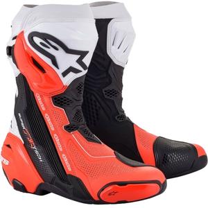 Ghete moto Alpinestars Supertech R Vented negru-alb-rosu fluo