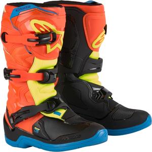 Alpinestars Tech 3S Youth portocaliu-albastru-albastru-albastru-galben-negru cizme de motocicletă pentru copii