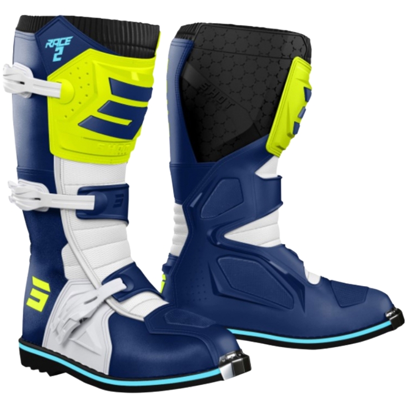 Shot Race 2 albastru-alb-alb-albastru-galben fluo cizme de motocicletă