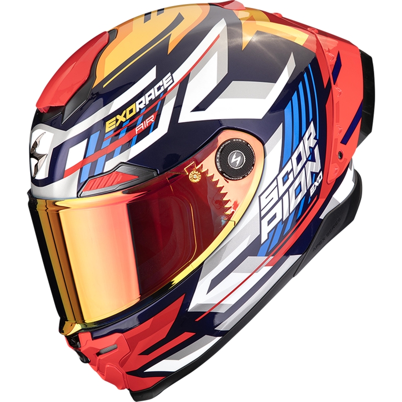 Cască integrală pentru motocicletă Scorpion EXO-RACE Air Kobra FIM2 albastru-galben-roșu