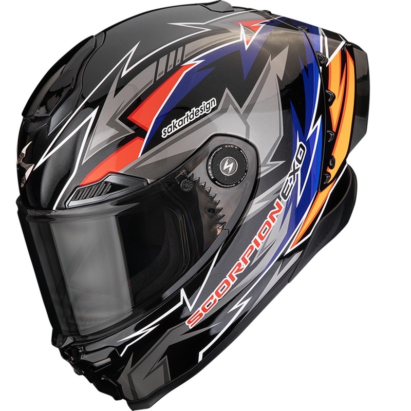 Cască integrală pentru motocicletă Scorpion EXO-RACE Air Move On FIM2 negru-albastru-portocaliu