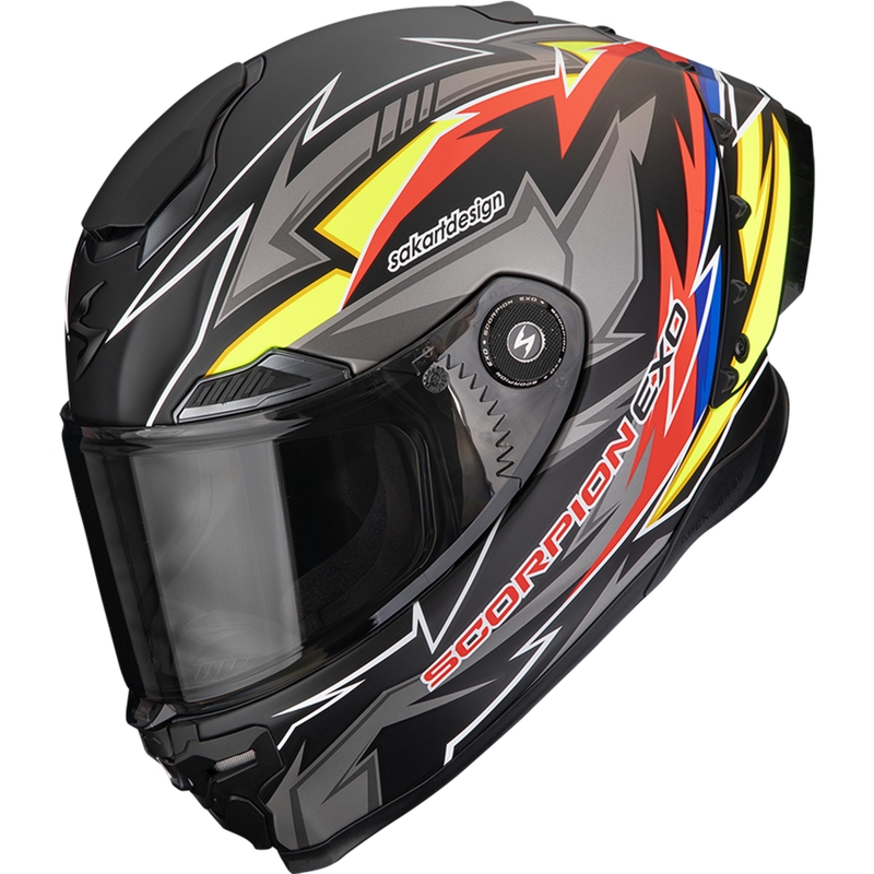 Cască integrală pentru motocicletă Scorpion EXO-RACE Air Move On FIM2, negru mat-roșu-galben