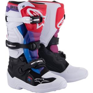Ghete motocross Alpinestars Tech 7 S pentru copii, alb-negru-roșu-albastru-violet