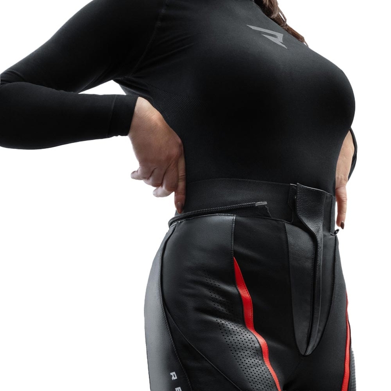 Pantaloni de motocicletă din piele pentru femei Rebelhorn Diva negru-roșu