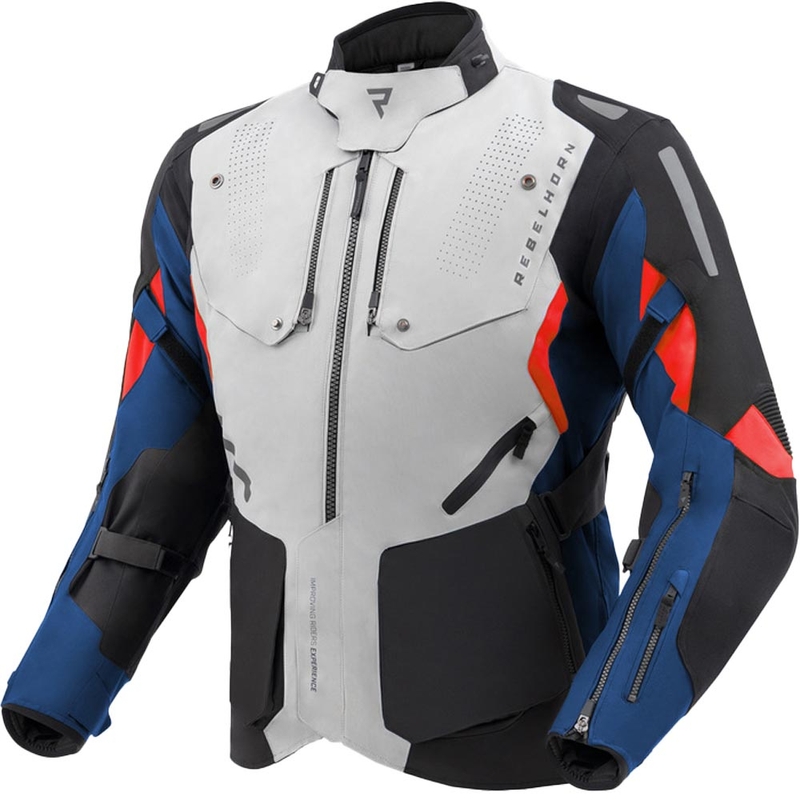 Geacă motociclistă Rebelhorn Hiker IV gri deschis-albastru-roșu