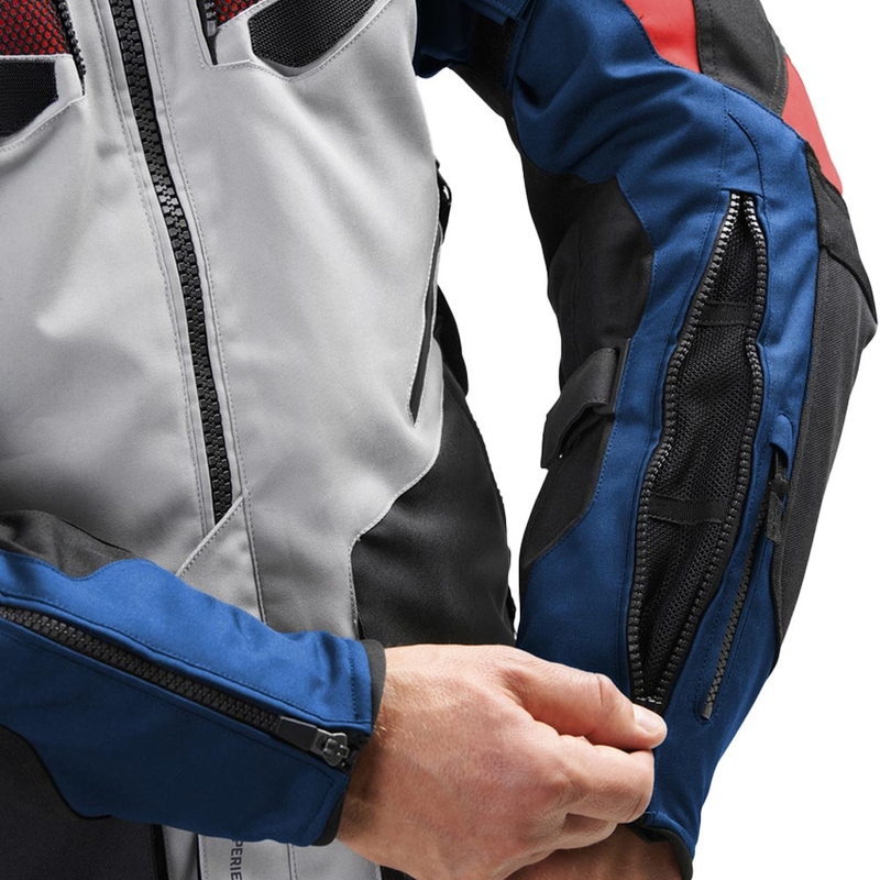 Geacă motociclistă Rebelhorn Hiker IV gri deschis-albastru-roșu
