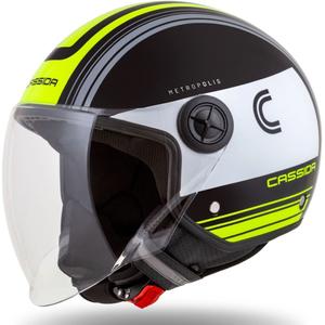 Cască de motocicletă Cassida Handy Metropolis Negru-alb-galben-fluo-gri deschis Casca de motocicletă Cassida Handy Metropolis Black-White-Fluo Yellow-Grey