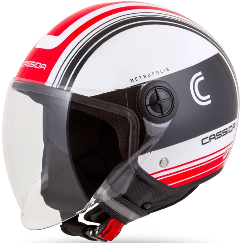 Cască motocicletă deschisă Cassida Handy Metropolis negru-alb-roșu