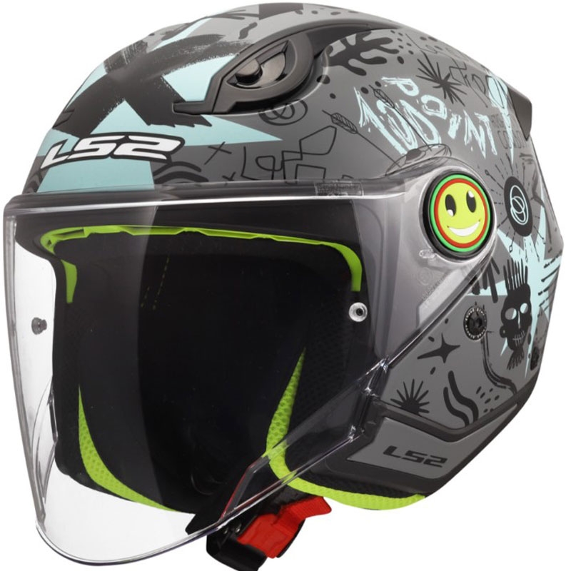 Cască de motocicletă deschisă pentru copii LS2 OF622 Funny II Scribble gri-albastru lucios