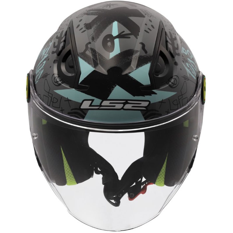 Cască de motocicletă deschisă pentru copii LS2 OF622 Funny II Scribble gri-albastru lucios