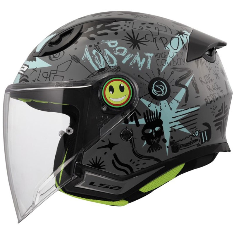 Cască de motocicletă deschisă pentru copii LS2 OF622 Funny II Scribble gri-albastru lucios