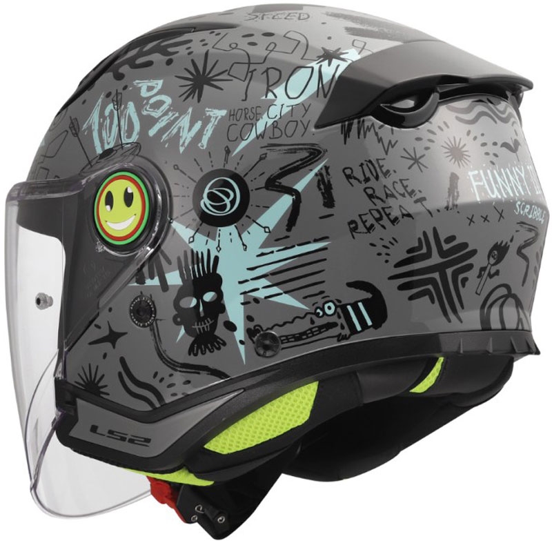 Cască de motocicletă deschisă pentru copii LS2 OF622 Funny II Scribble gri-albastru lucios
