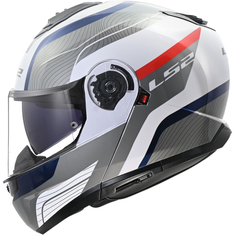 Cască modulară LS2 FF908 Strobe II Monza alb-albastru-roșu lucios