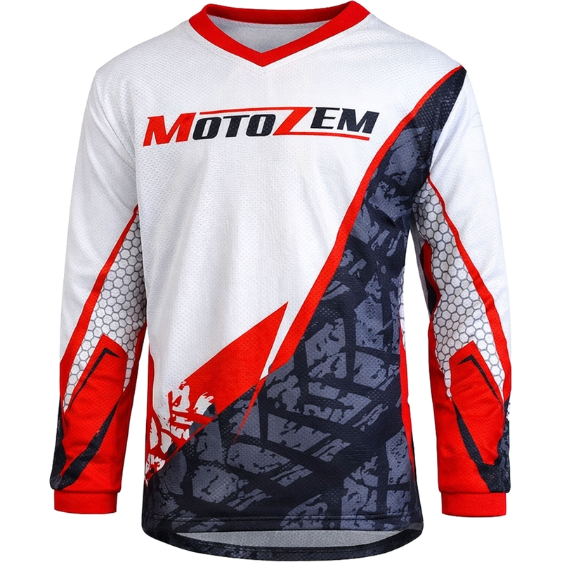 Tricou motocross copii MotoZem Ground MX alb-negru-roșu