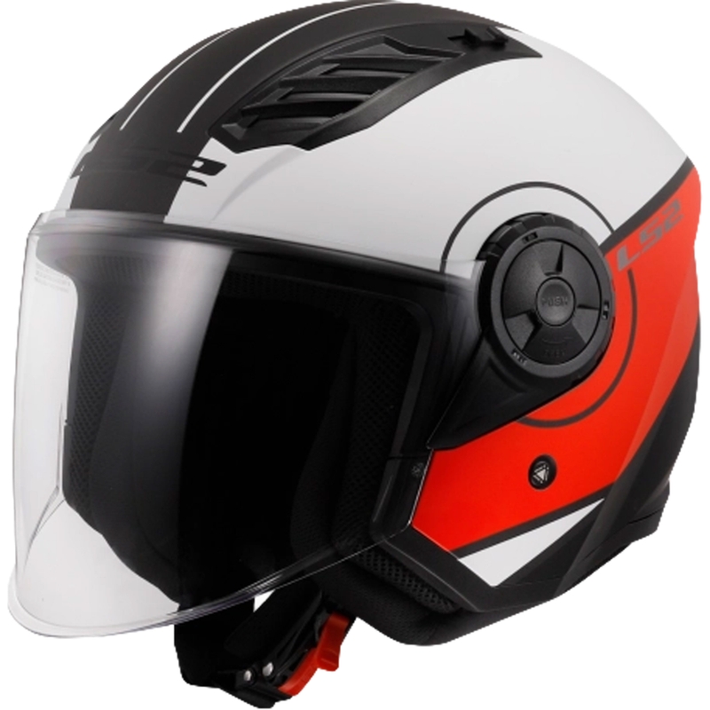 Casca moto deschisa LS2 OF616 Airflow II Cover mat alb-rosu