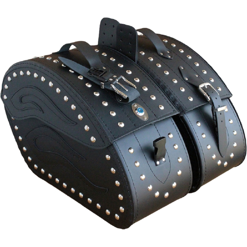 Genți de șa pentru motocicletă din piele cu nituri RSA S263B negre