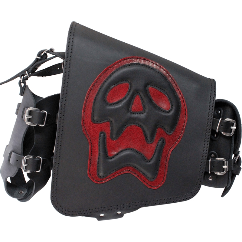 Geantă de motocicletă din piele RSA S493 Skull HD Softail negru-roșu