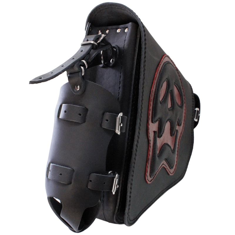 Geantă de motocicletă din piele RSA S493 Skull HD Softail negru-roșu