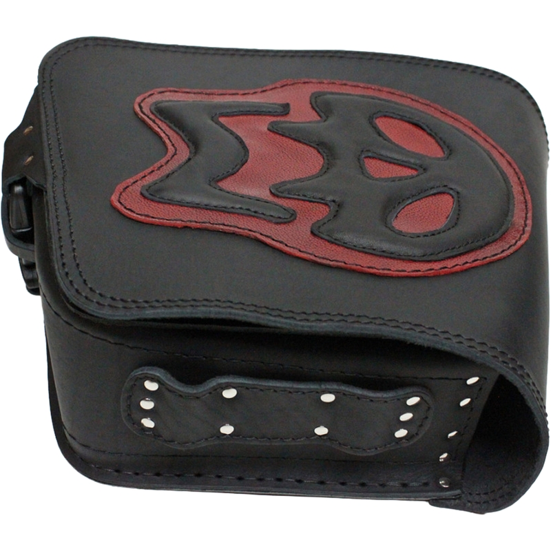 Geantă de motocicletă din piele RSA S493 Skull HD Softail negru-roșu