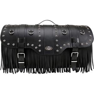 Geantă de motocicletă din piele cu încuietoare, nituri și franjuri RSA K160 neagră