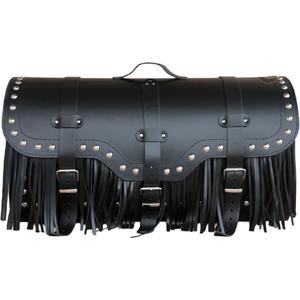 Geantă de motocicletă din piele cu încuietoare, nituri și franjuri RSA K165 neagră