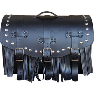 Geantă de motocicletă din piele cu încuietoare, nituri și franjuri RSA K451 neagră