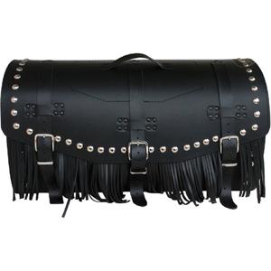 Geantă de motocicletă din piele cu încuietoare, nituri și franjuri RSA K461 neagră