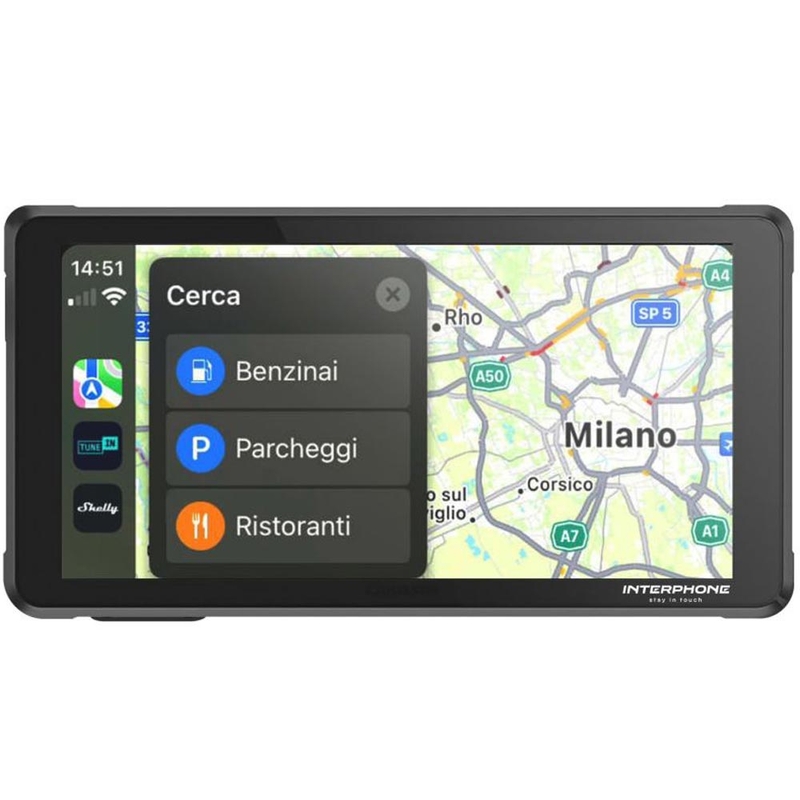 Ecran oglindă telefon motocicletă cu sticlă de protecție Interphone RideSync negru