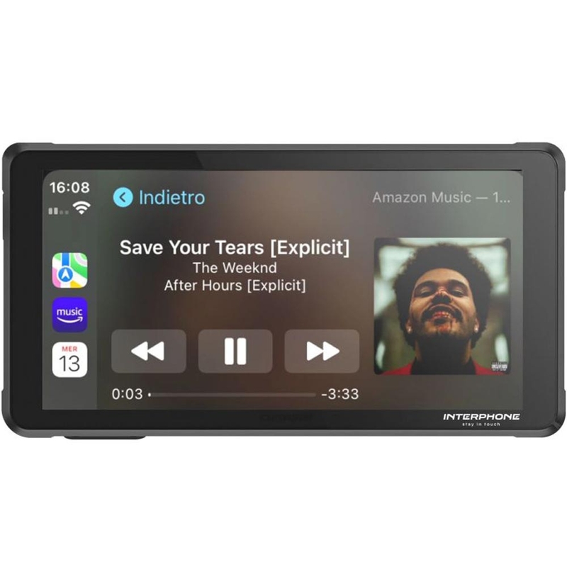 Ecran oglindă telefon motocicletă cu sticlă de protecție Interphone RideSync negru