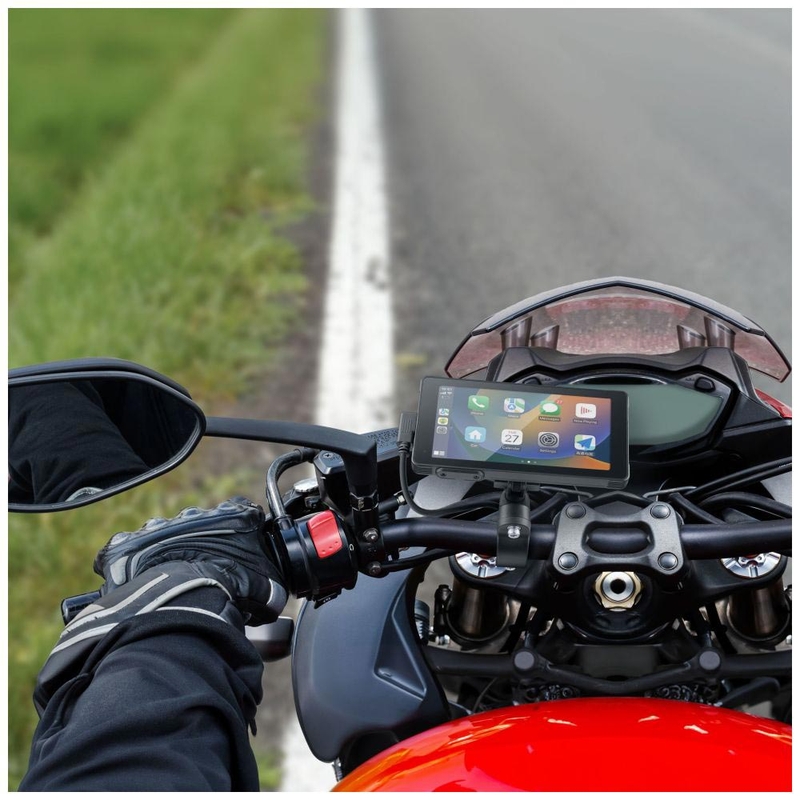 Ecran oglindă telefon motocicletă cu sticlă de protecție Interphone RideSync negru