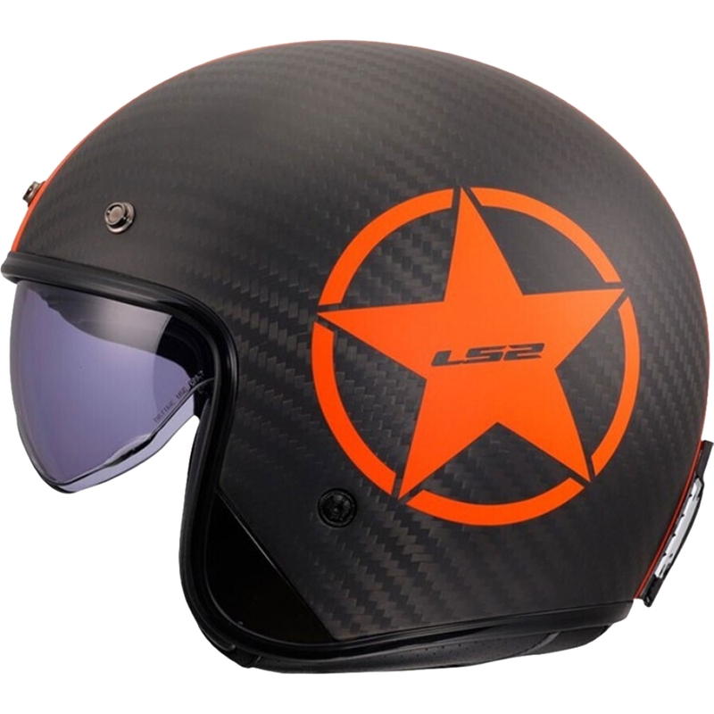 Cască de motocicletă deschisă LS2 OF601 Bob II Carbon Star portocaliu mat