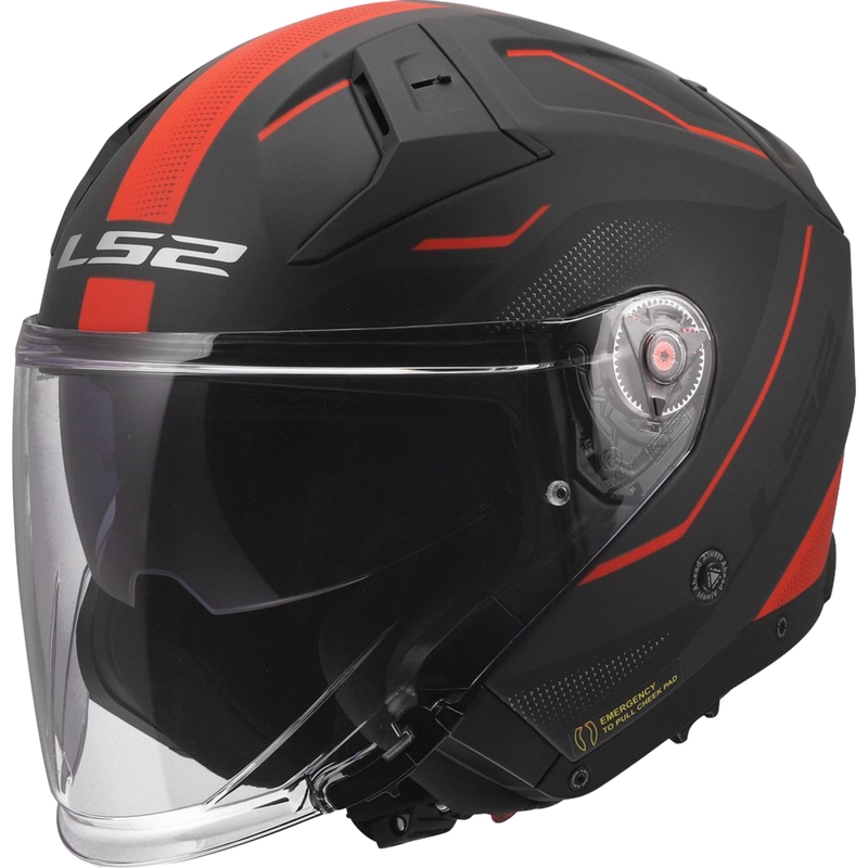 Cască de motocicletă deschisă LS2 OF603 Infinity II Veyron negru mat-gri-roșu