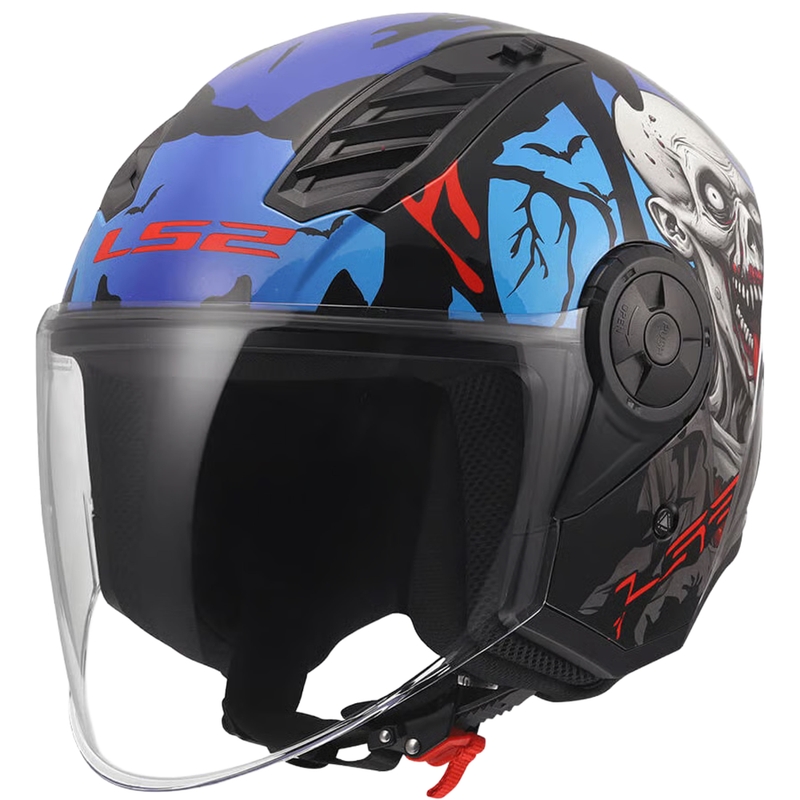 Cască de motocicletă deschisă LS2 OF616 Airflow II Zombie negru-roșu-albastru lucios