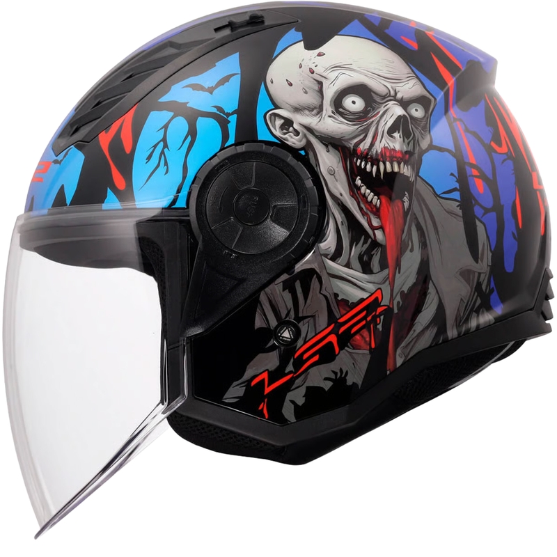 Cască de motocicletă deschisă LS2 OF616 Airflow II Zombie negru-roșu-albastru lucios
