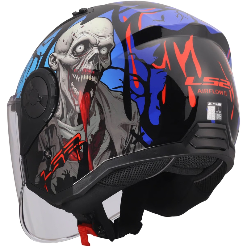 Cască de motocicletă deschisă LS2 OF616 Airflow II Zombie negru-roșu-albastru lucios